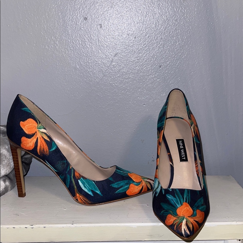 Nine West Women's Heels - Navy and Orange Floral